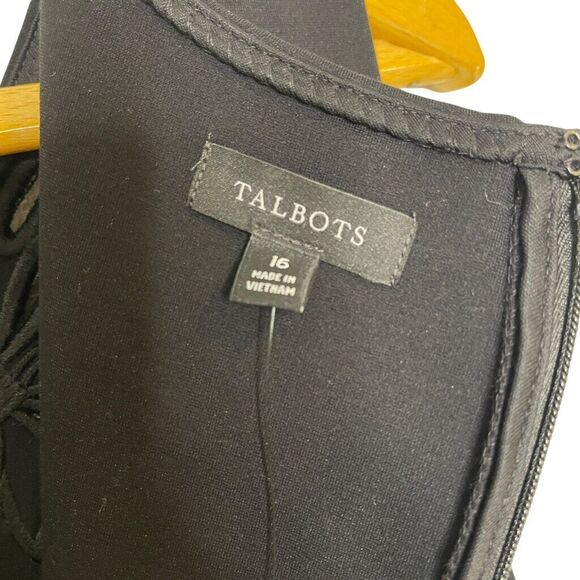 Talbots Black Velvet Cut Out Embroidered Bow Sleeveless Dress Size 16 NWT - Picture 8 of 12